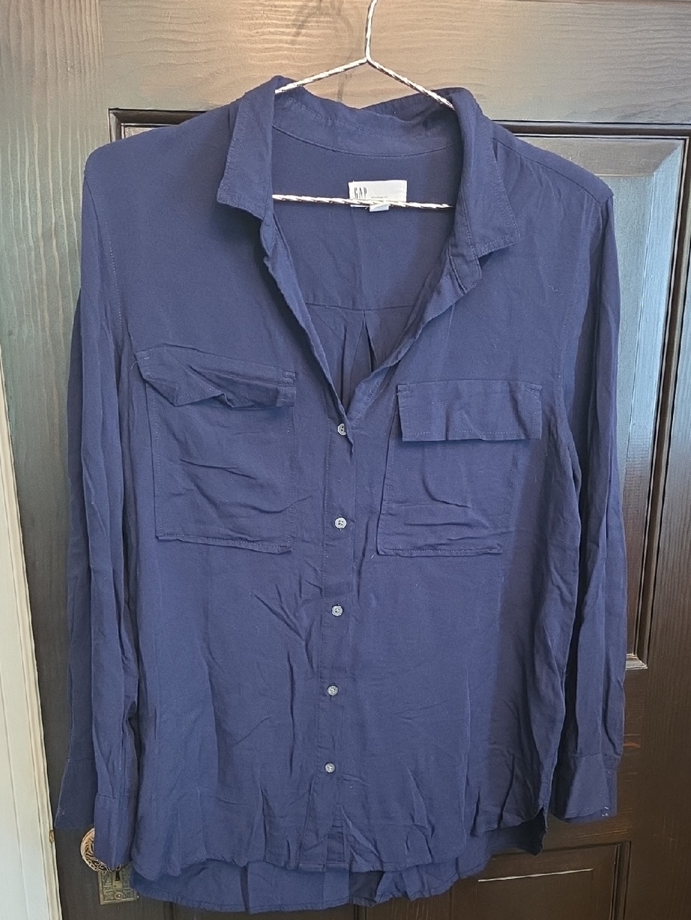 GAP Navy Boyfriend Fit Button-Up Top